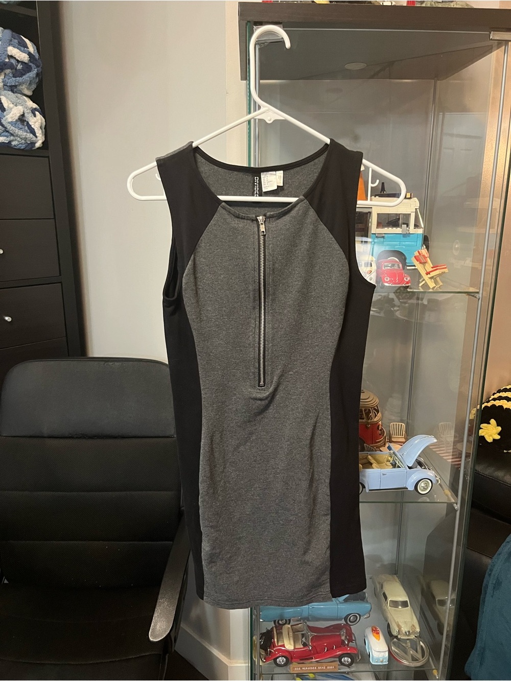 Divided Grey and Black Zip-Front Bodycon Mini Dress